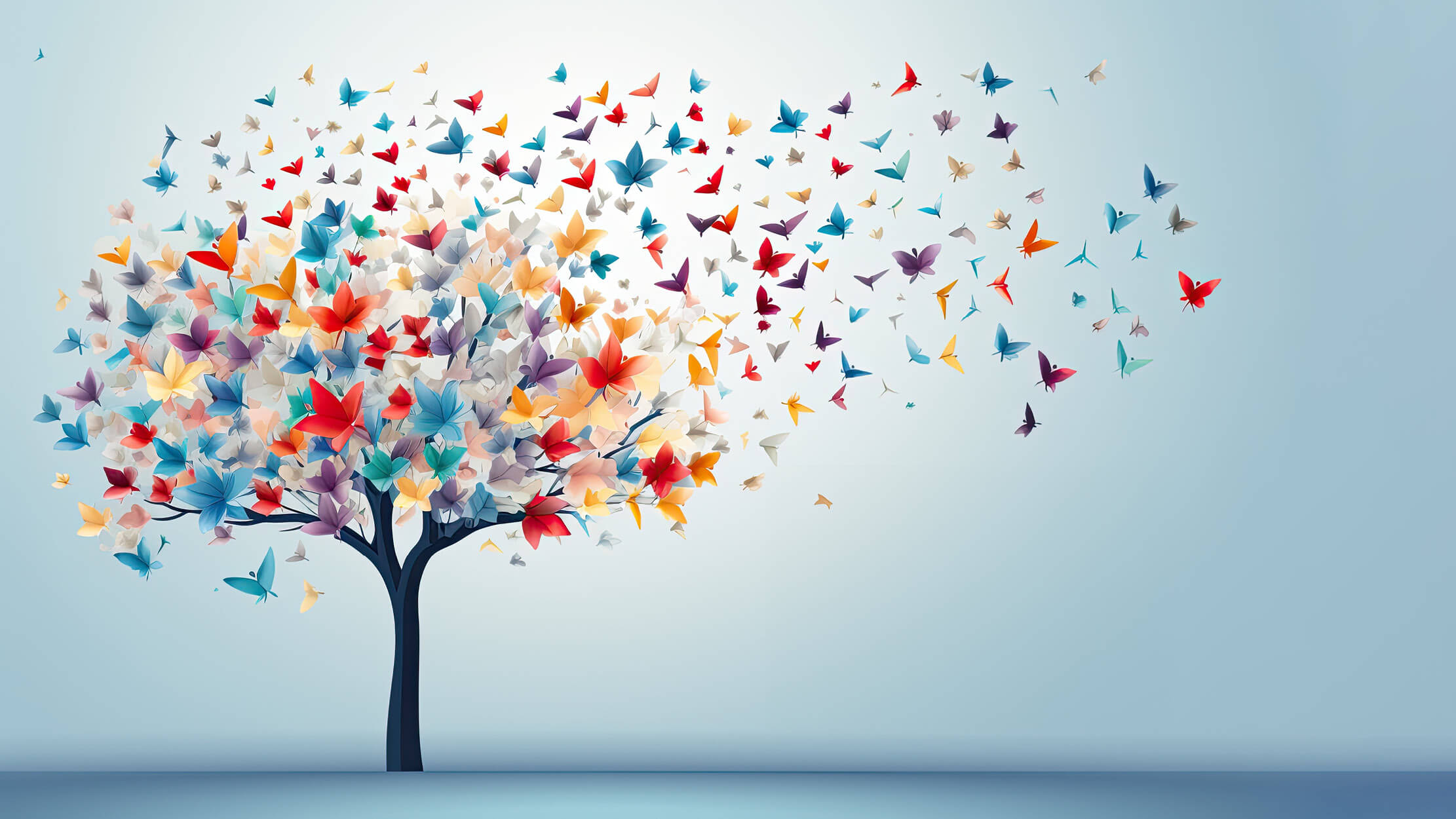 Ein Baum, vom dem Schmetterlinge hin- und wegfliegen, Illustration